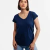 T-shirt z kieszenią i dekoltem w serek OLIVIA 4045 MEDIEVAL BLUE