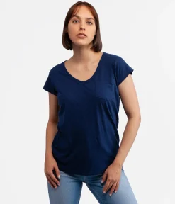 T-shirt z kieszenią i dekoltem w serek OLIVIA 4045 MEDIEVAL BLUE