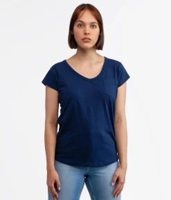 T-shirt z kieszenią i dekoltem w serek OLIVIA 4045 MEDIEVAL BLUE