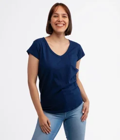 T-shirt z kieszenią i dekoltem w serek OLIVIA 4045 MEDIEVAL BLUE