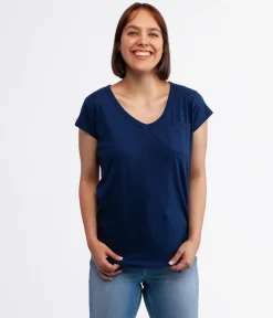 T-shirt z kieszenią i dekoltem w serek OLIVIA 4045 MEDIEVAL BLUE