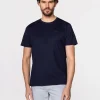 T-shirt z małym haftowanym logo OBUTCH 0875 NAVY BLAZER