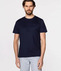 T-shirt z małym haftowanym logo OBUTCH 0875 NAVY BLAZER