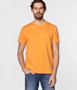 T-shirt z małym haftowanym logo OBUTCH 0875 TANGERINE