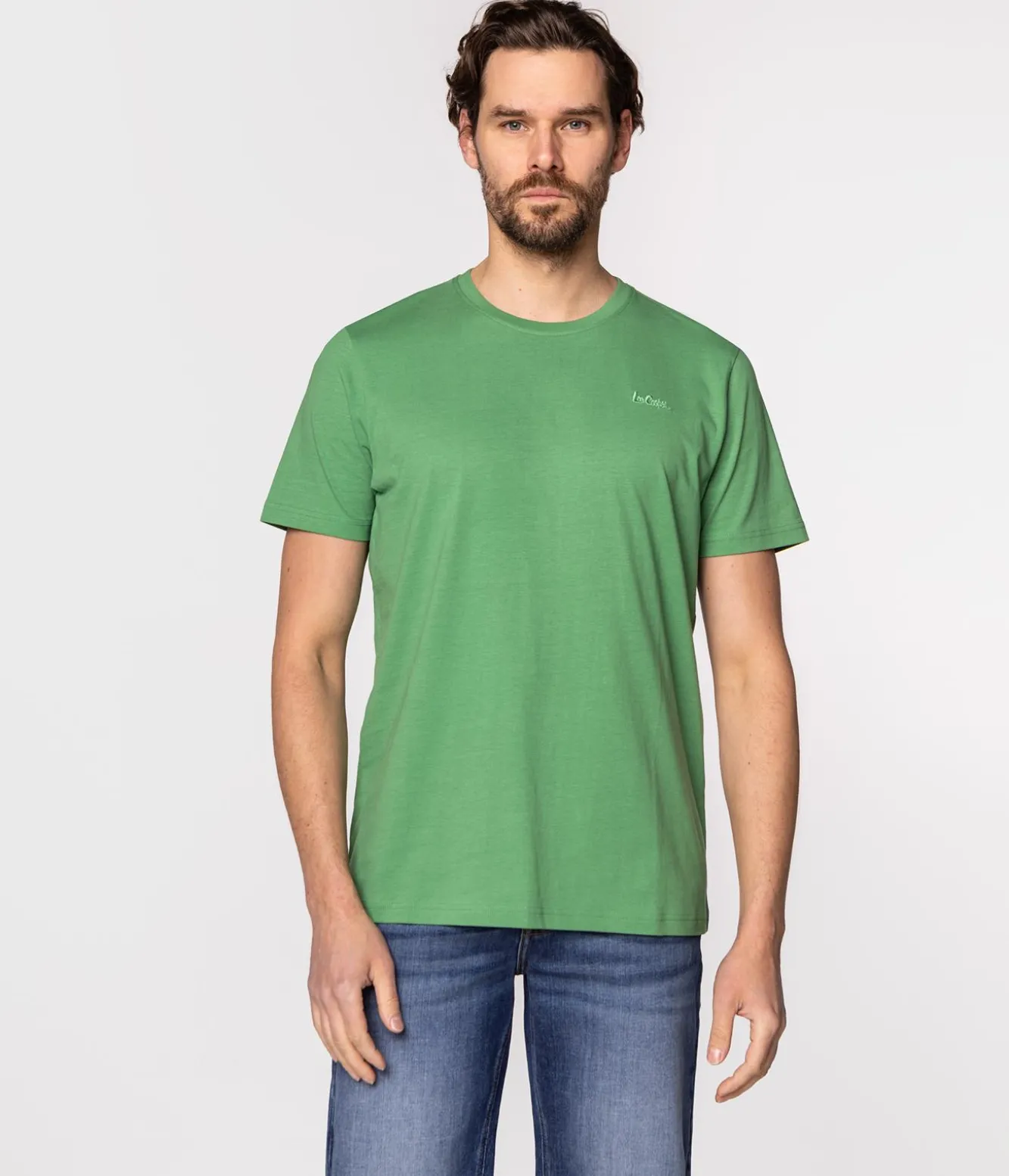 T-shirt z małym haftowanym logo OBUTCH 0875 MEDIUM GREEN