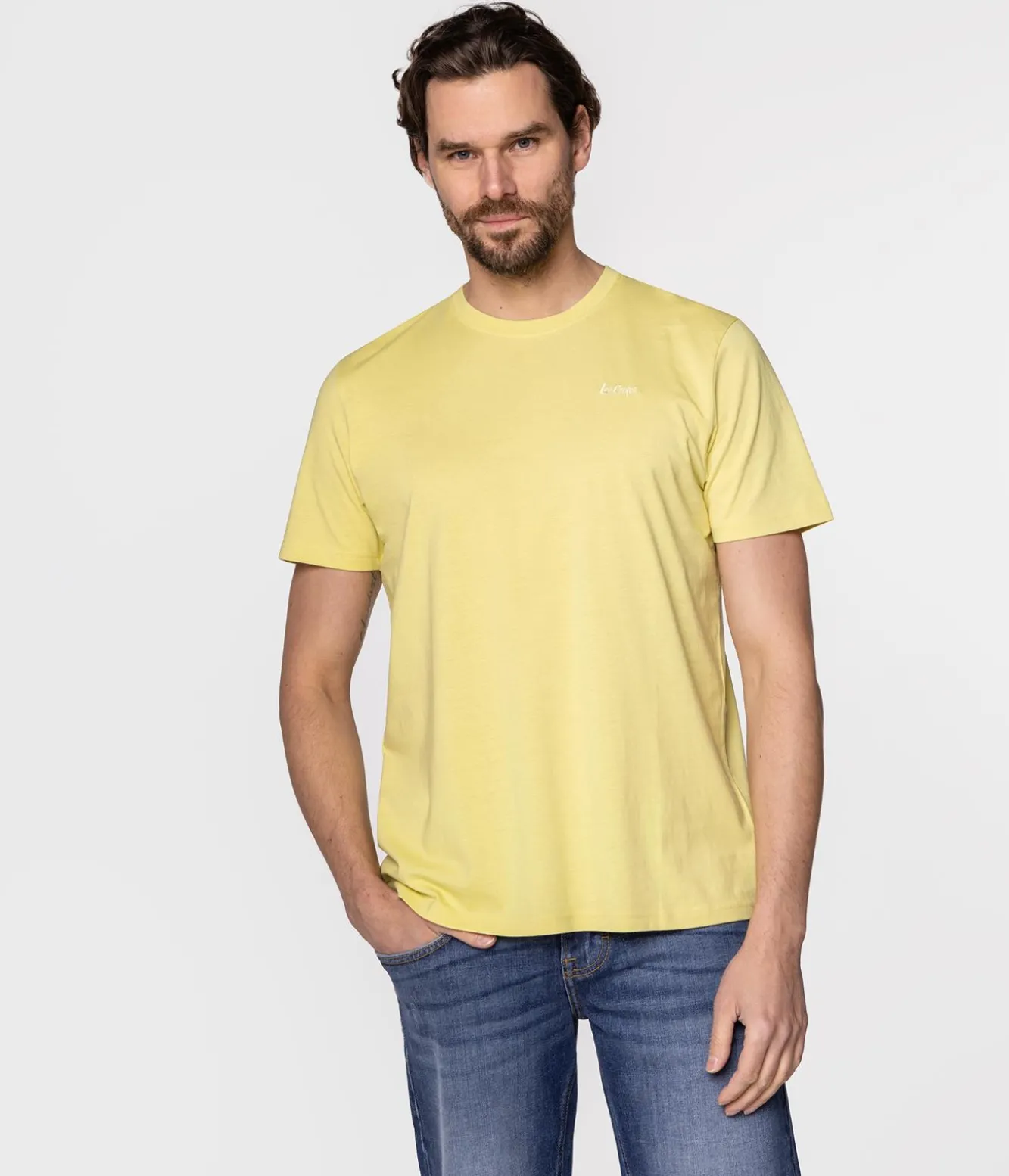 T-shirt z małym haftowanym logo OBUTCH 0875 ENDIVE