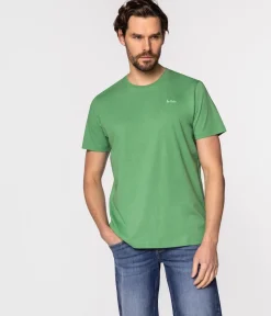 T-shirt z małym haftowanym logo OBUTCH 0875 MEDIUM GREEN