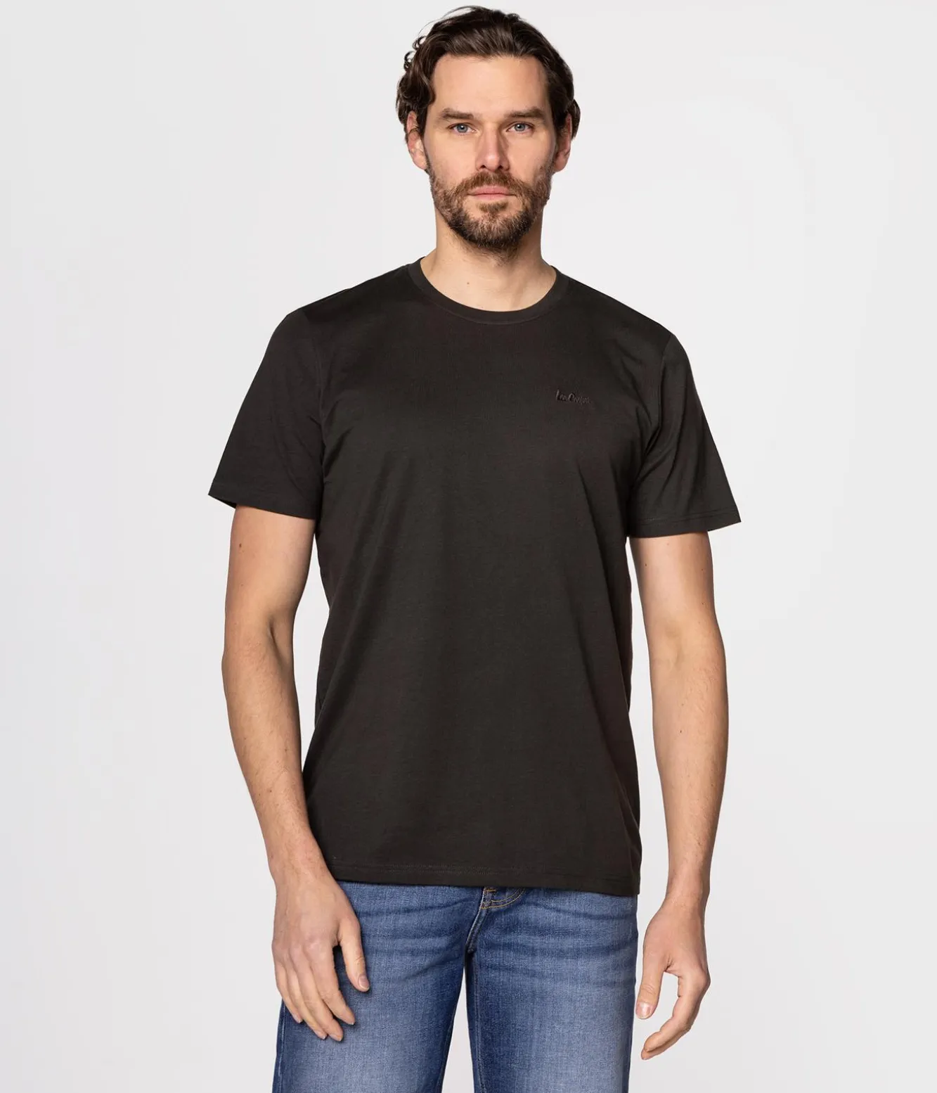 T-shirt z małym haftowanym logo OBUTCH 0875 PEAT
