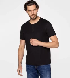 T-shirt z rozpinanym dekoltem HENLEY 4587 BLACK